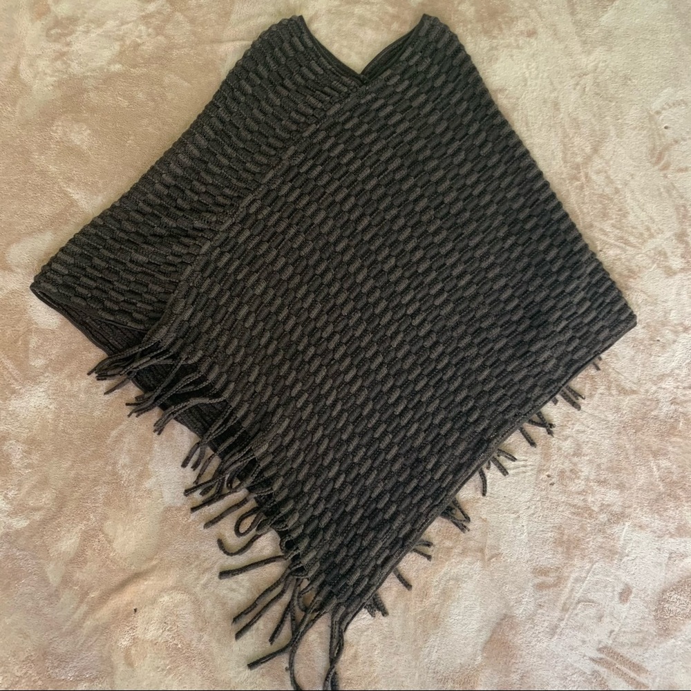 Brown Knit Fringe Poncho